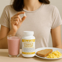 Vita4Life D3 K2 bottle label emphasizes non-GMO and plant-based ingredients.