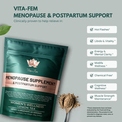 Vita-Fem bottle being poured into water for convenient daily use.