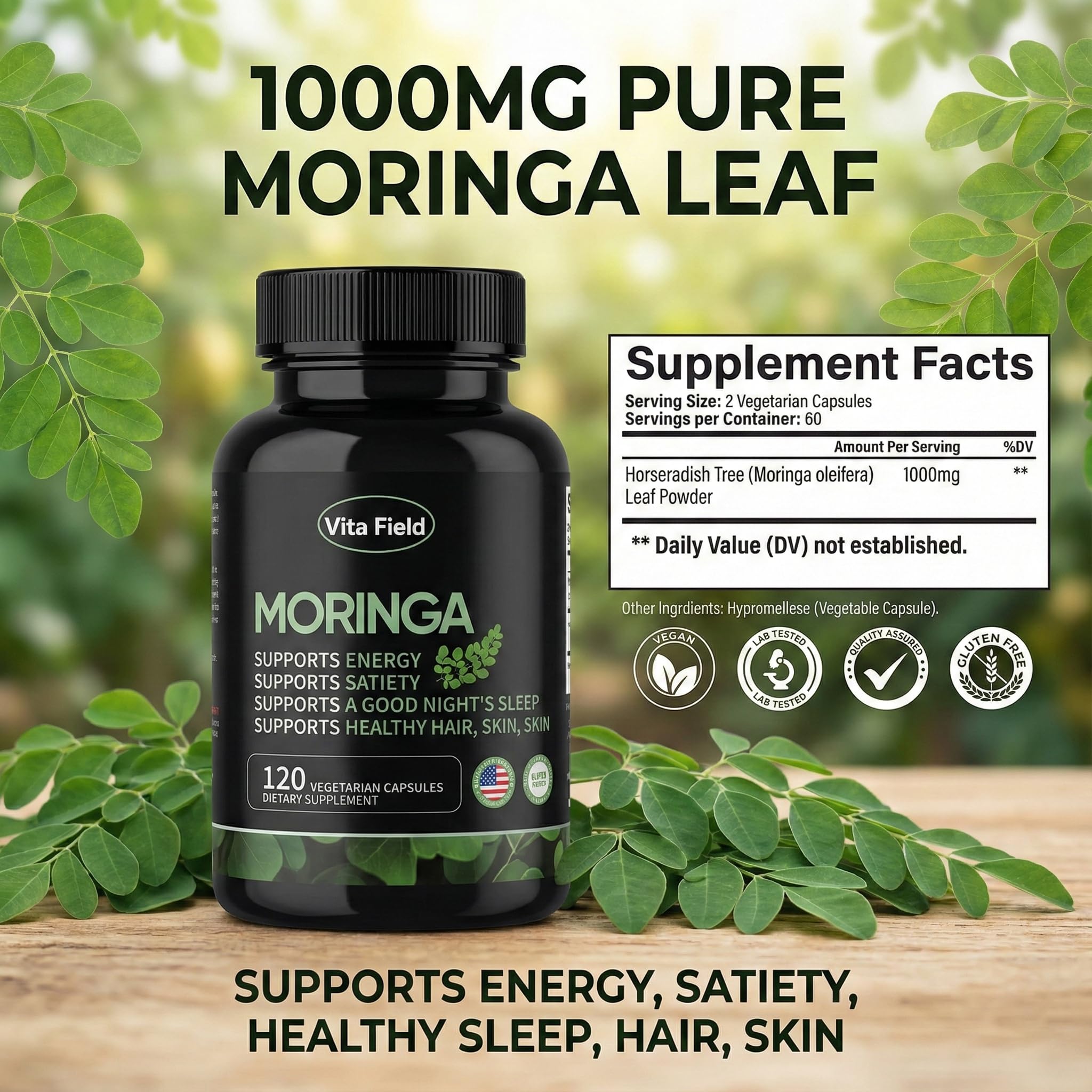 Senior user taking Vita Field Moringa capsule for a simple routine.