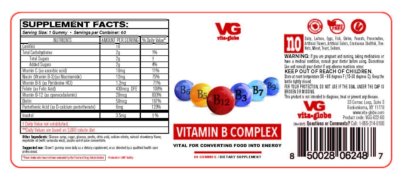 VITA GLOBE B-Complex gummies packaging highlights gluten free and dairy free daily nutrition