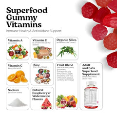 VITA GLOBE immunity gummies close-up with colorful ingredients.