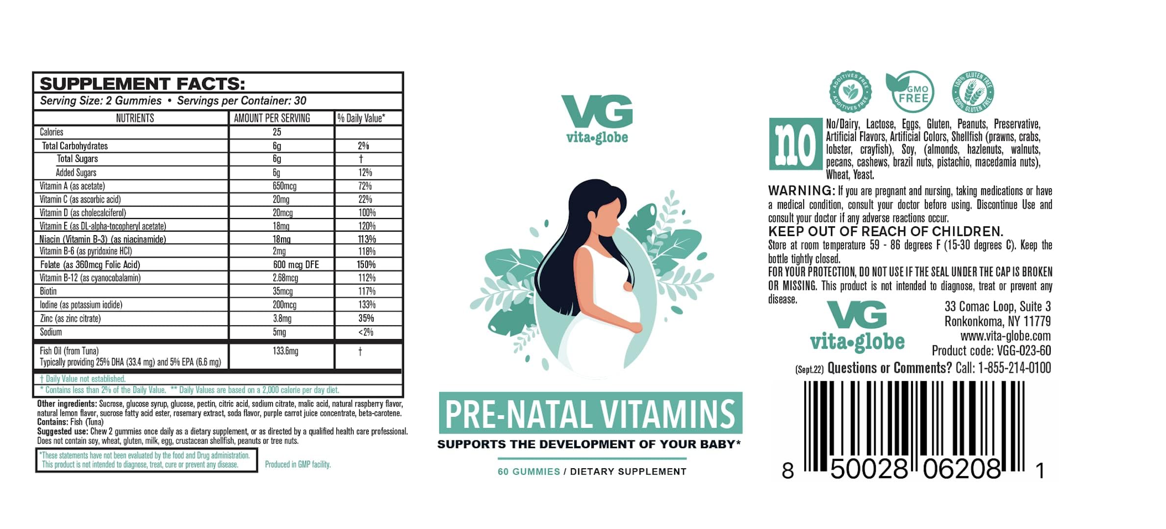 VITA GLOBE Prenatal gummies closeup showing fruity flavor.