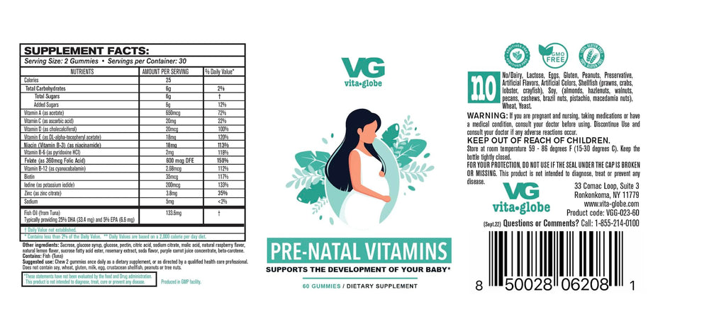 VITA GLOBE Prenatal gummies closeup showing fruity flavor.