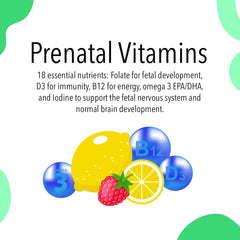 VITA GLOBE Prenatal gummies label closeup with vitamin details.