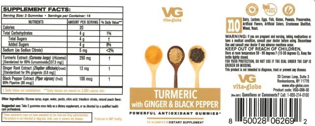 VITA GLOBE gummies close-up showing chewy texture and ginger flavor
