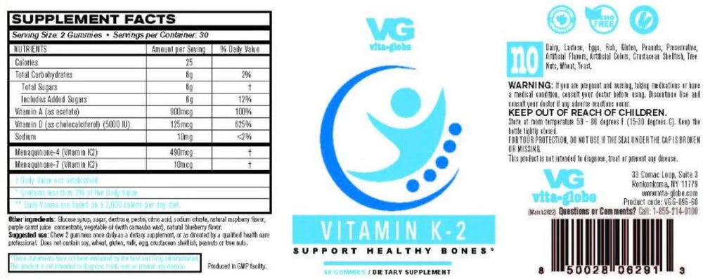 VITA GLOBE Vitamin K2 Gummies close-up showing chewy texture for easy daily use