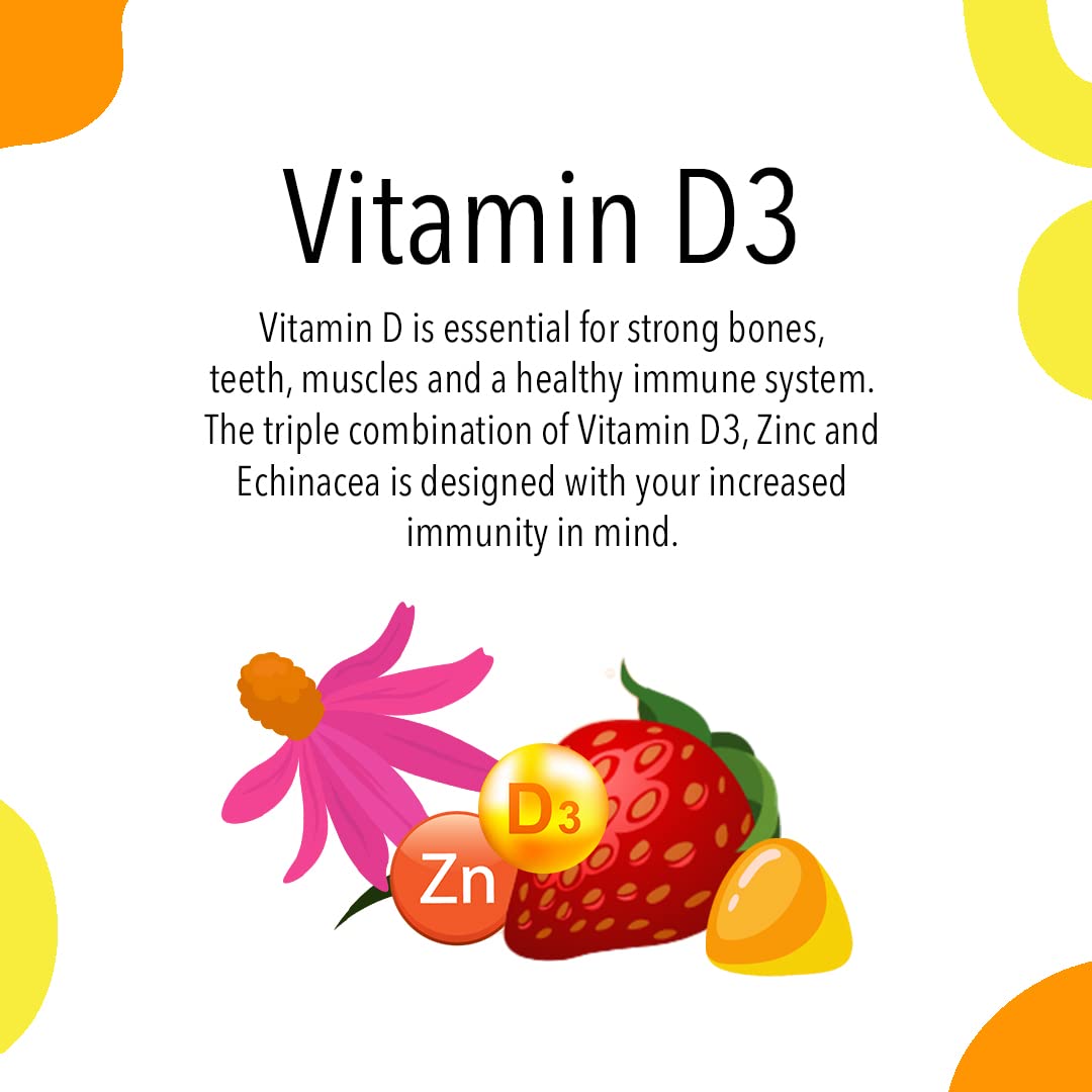 Vita Globe Vitamin D3 gummy with zinc and echinacea ingredients highlighted for daily immune support