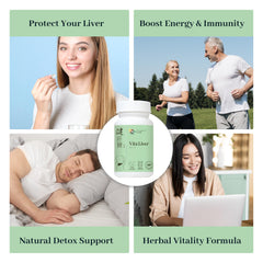 Vita Green label close-up highlighting a herbal blend for daily resilience.