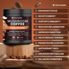 Vita Guard 10 Mushroom Coffee mushroom variety close-up emphasizing immune wellness options.