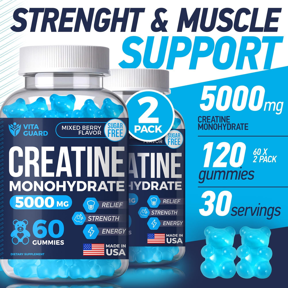 Pouring Vita Guard Creatine Gummies for quick pre-workout energy.
