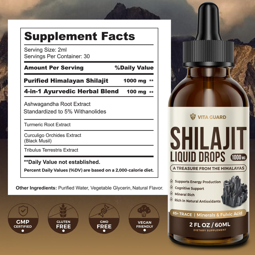 Vita Guard Himalayan Shilajit Liquid Drops – 1000mg Energy & Immunity ...