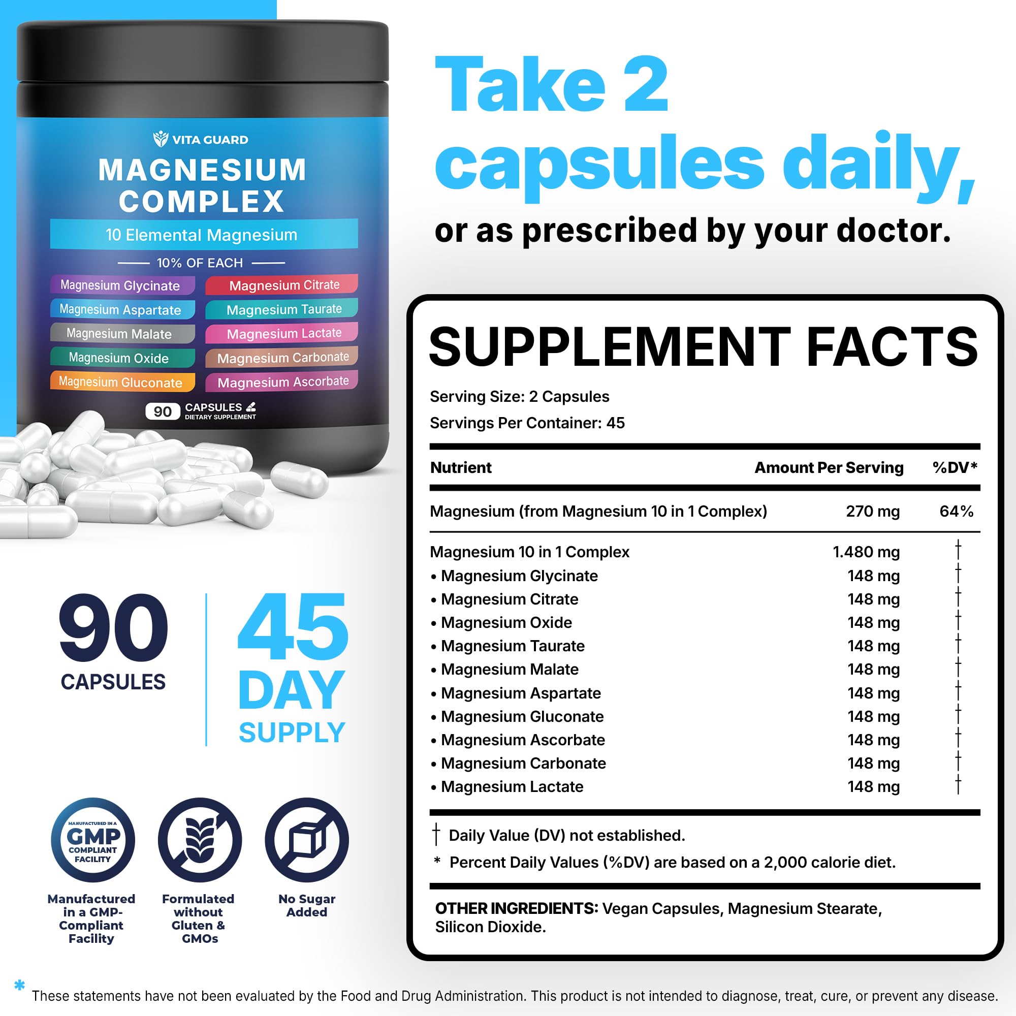 Vita Guard Magnesium Complex capsules closeup highlighting chelated minerals