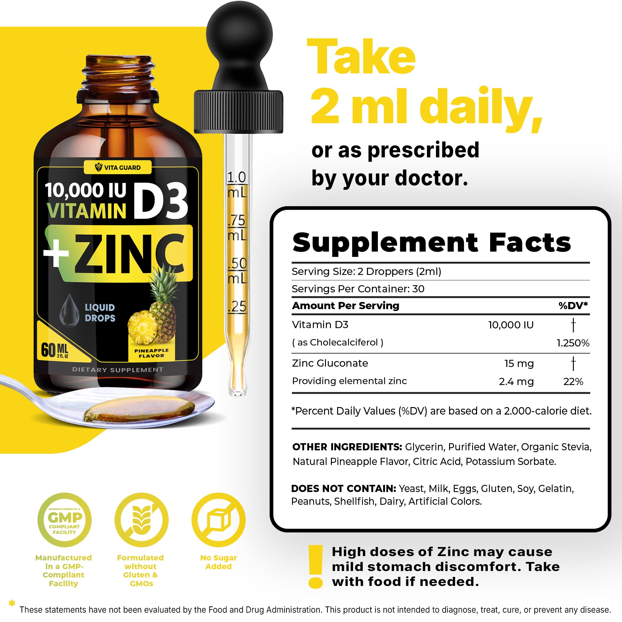 Vita Guard Pineapple flavor drops pour smoothly for a sugar-free daily supplement