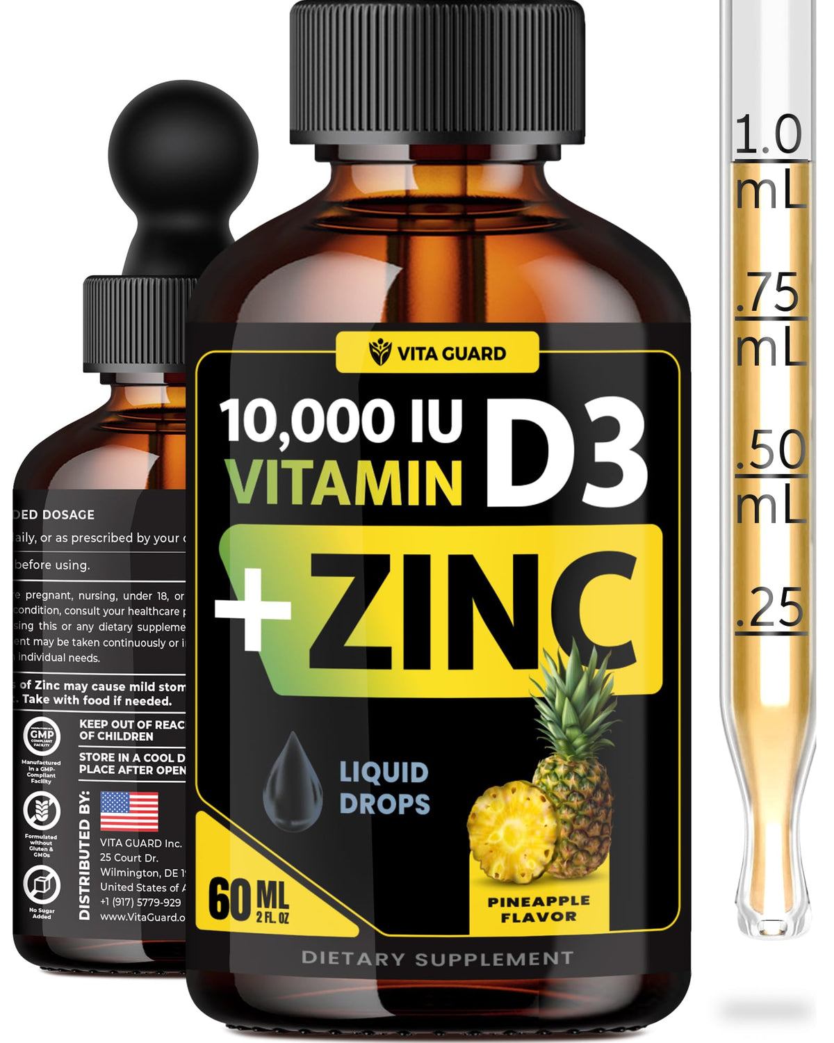 Vita Guard Vitamin D3 Drops bottle ready for daily immune support with pineapple flavor