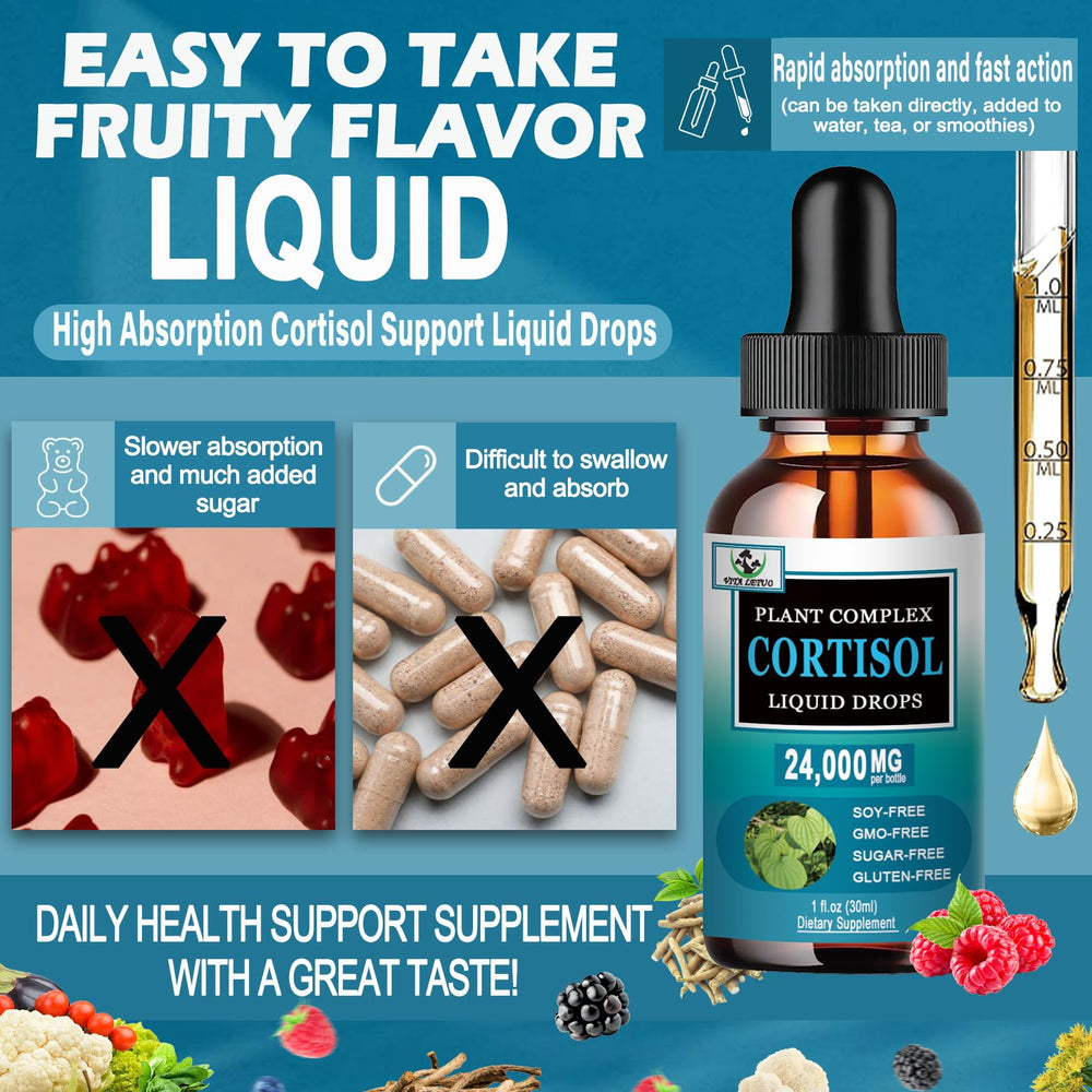 Close-up of Vita Letuo cortisol drops dropper in use.