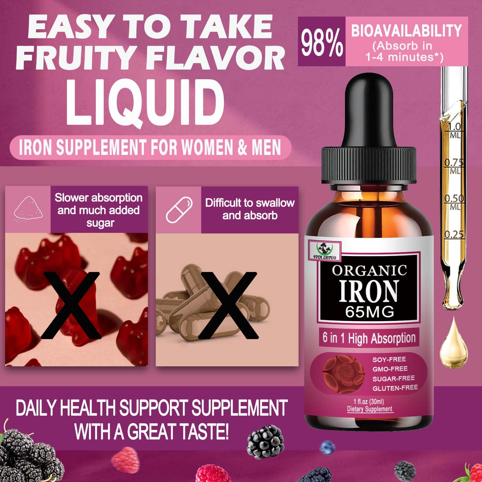 Glass of water with Vita Letuo iron liquid mixed