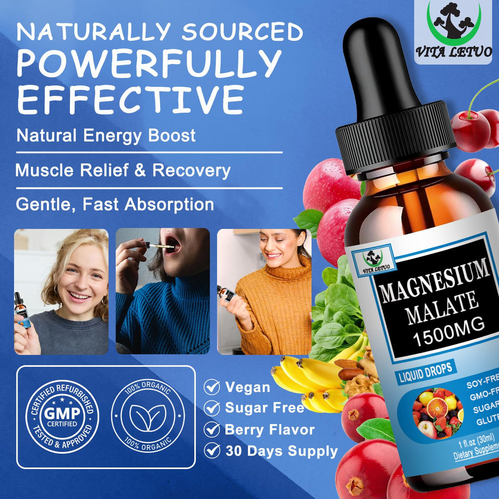 Pouring Vita Letuo Magnesium Malate Liquid Drops into a glass