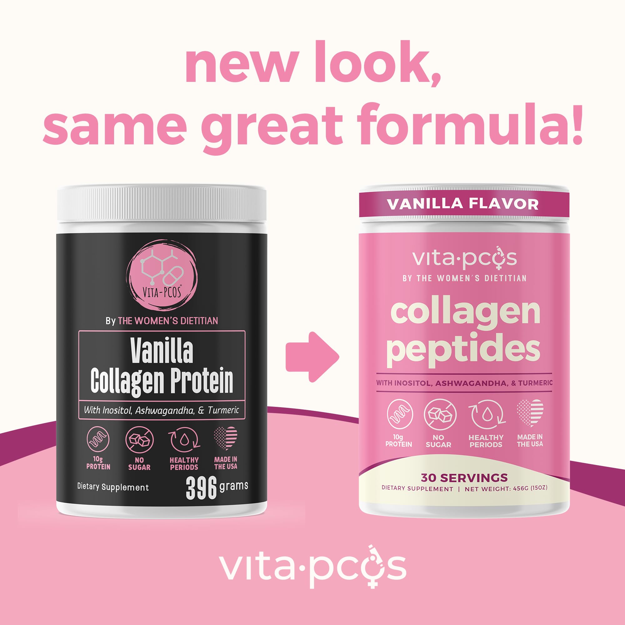 VITA-PCOS collagen powder vanilla scoop for convenient daily protein