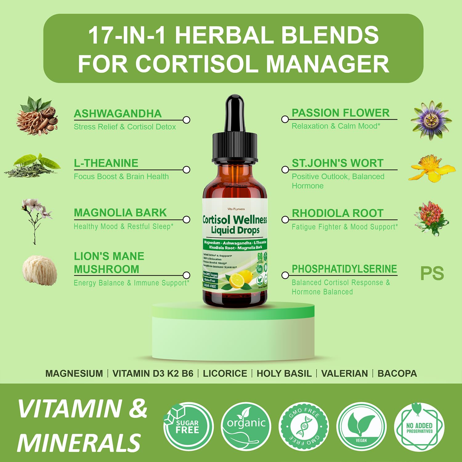 Vita PLynxera cortisol drops dropper emphasizes simple application and fast absorption.