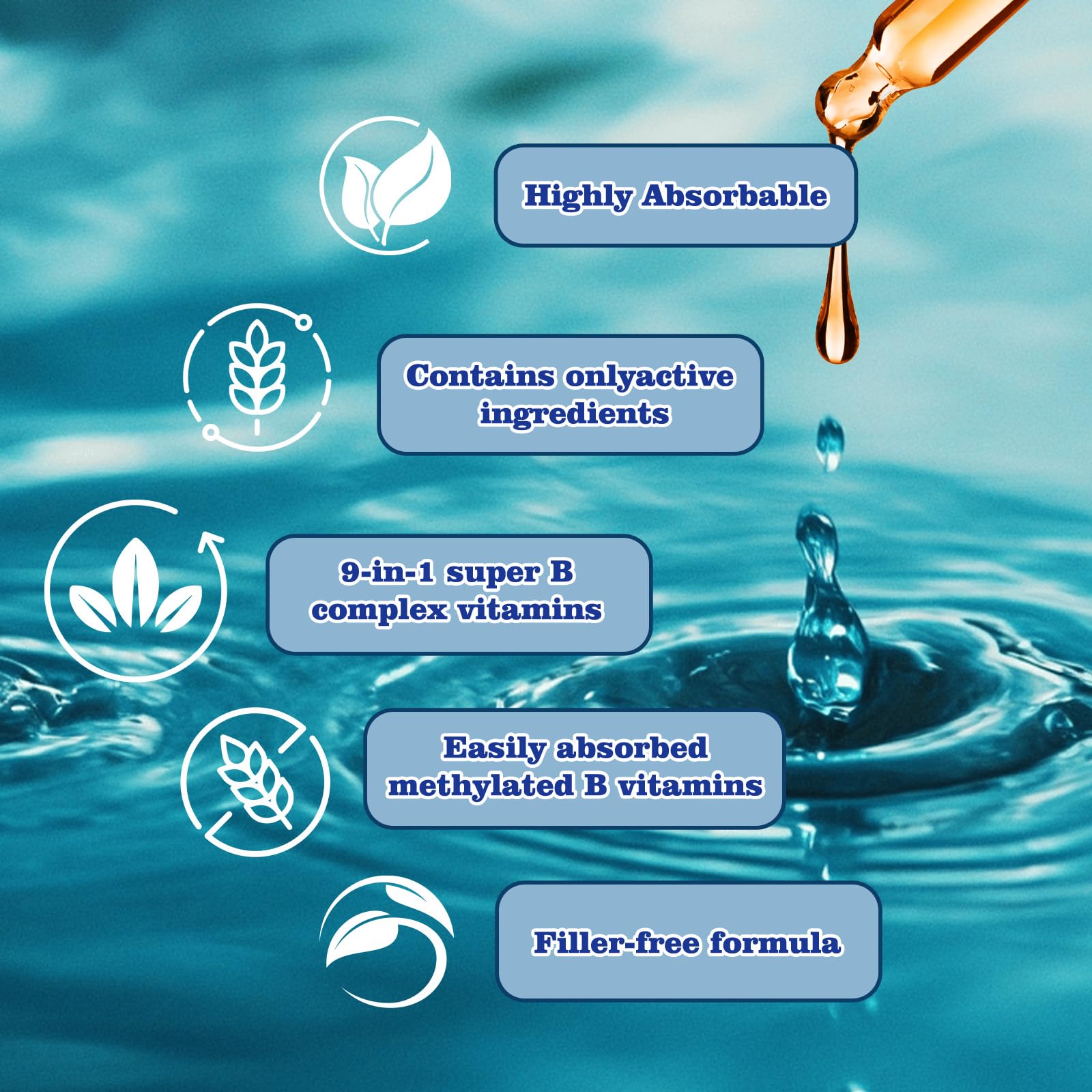 Vita Plynxera drops poured into water to show convenient mixing.