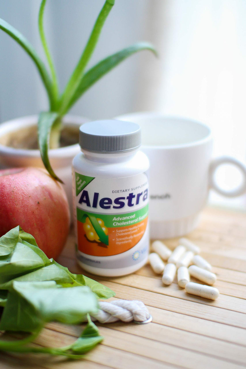 Vita Sciences Alestra bottle back label shown with supplement facts and certifications.