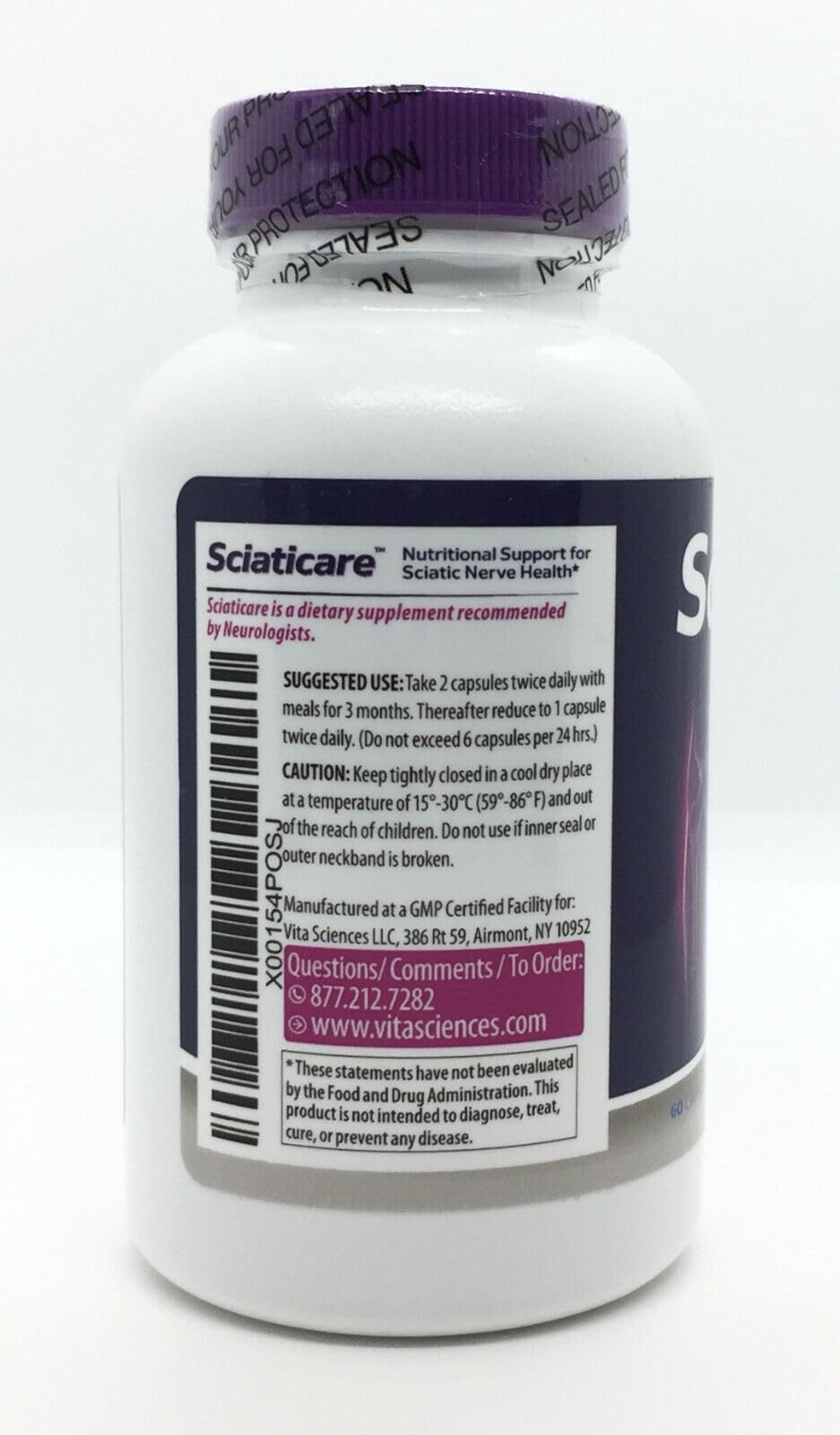 Vita Sciences Sciaticare ingredient list emphasizes Acetyl L-Carnitine and Benfotiamine