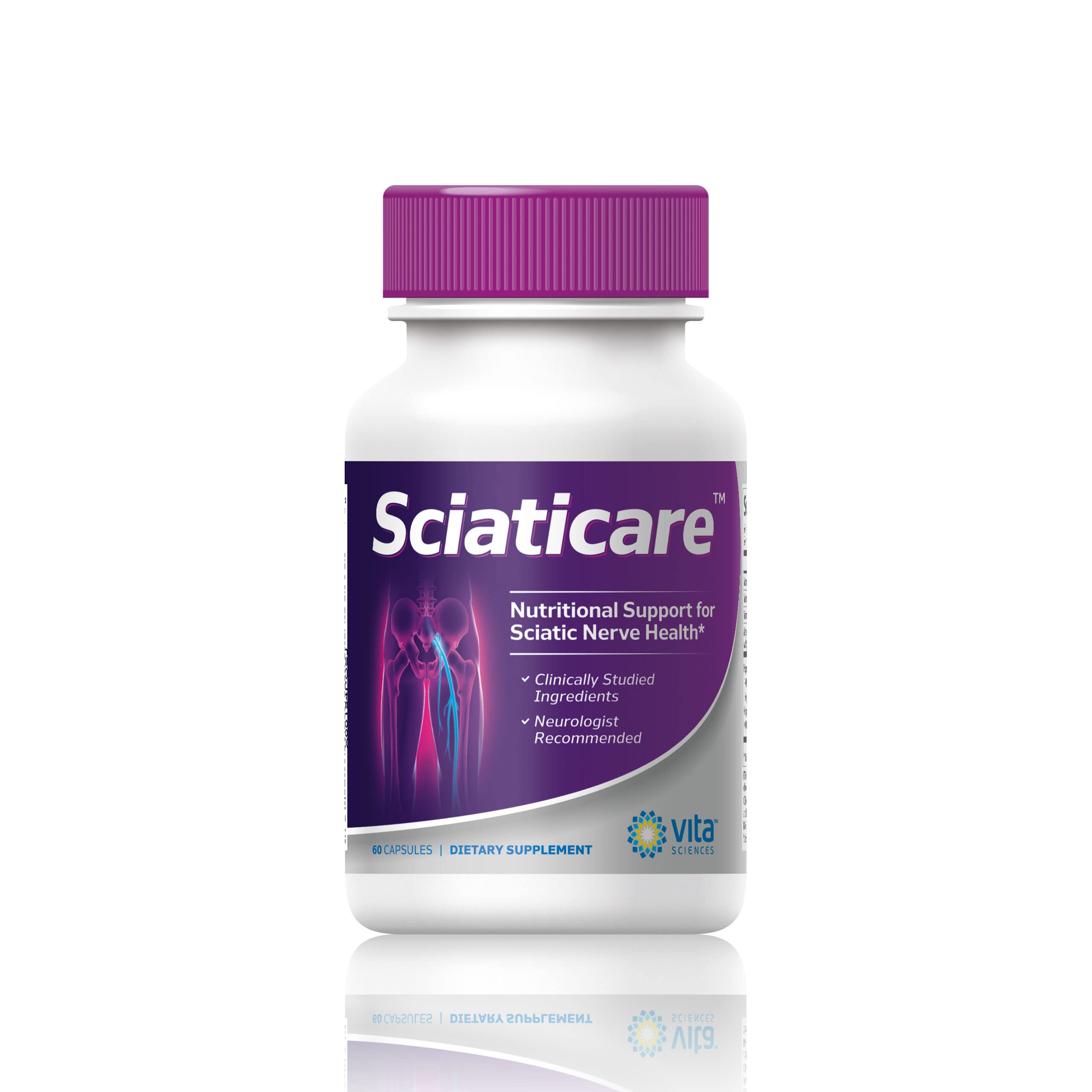 Vita Sciences Sciaticare two-capsules dosage shown for daily routine