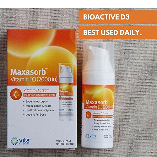Vita Sciences Vitamin D3 Cream packaging shows 2000 IU per pump