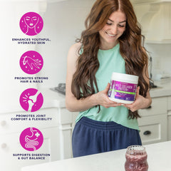 VitaAuthority label close-up highlighting collagen, prebiotic and probiotic benefits.