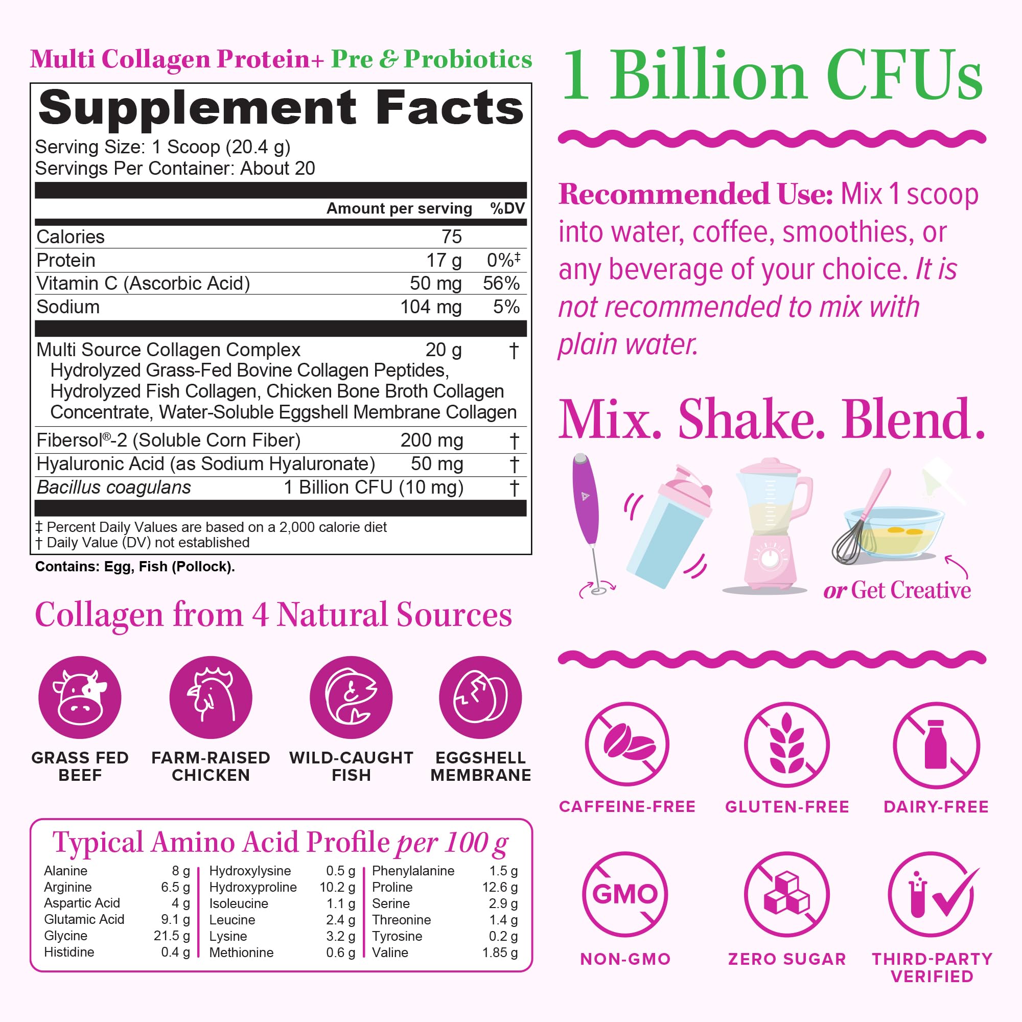 VitaAuthority Multi Collagen Probiotics scoop ready to measure unflavored powder.