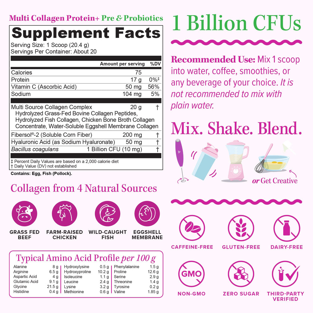 VitaAuthority Multi Collagen Probiotics scoop ready to measure unflavored powder.