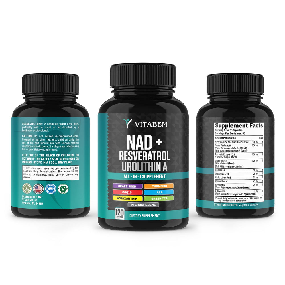 Vitabem NAD+ Plus capsules closeup for easy daily use.