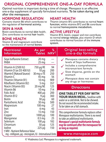 Vitabiotics Menopace Original packaging for easy daily use.