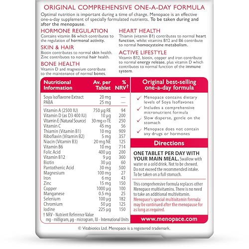 Close-up of Vitabiotics Menopace tablets for everyday wellness.