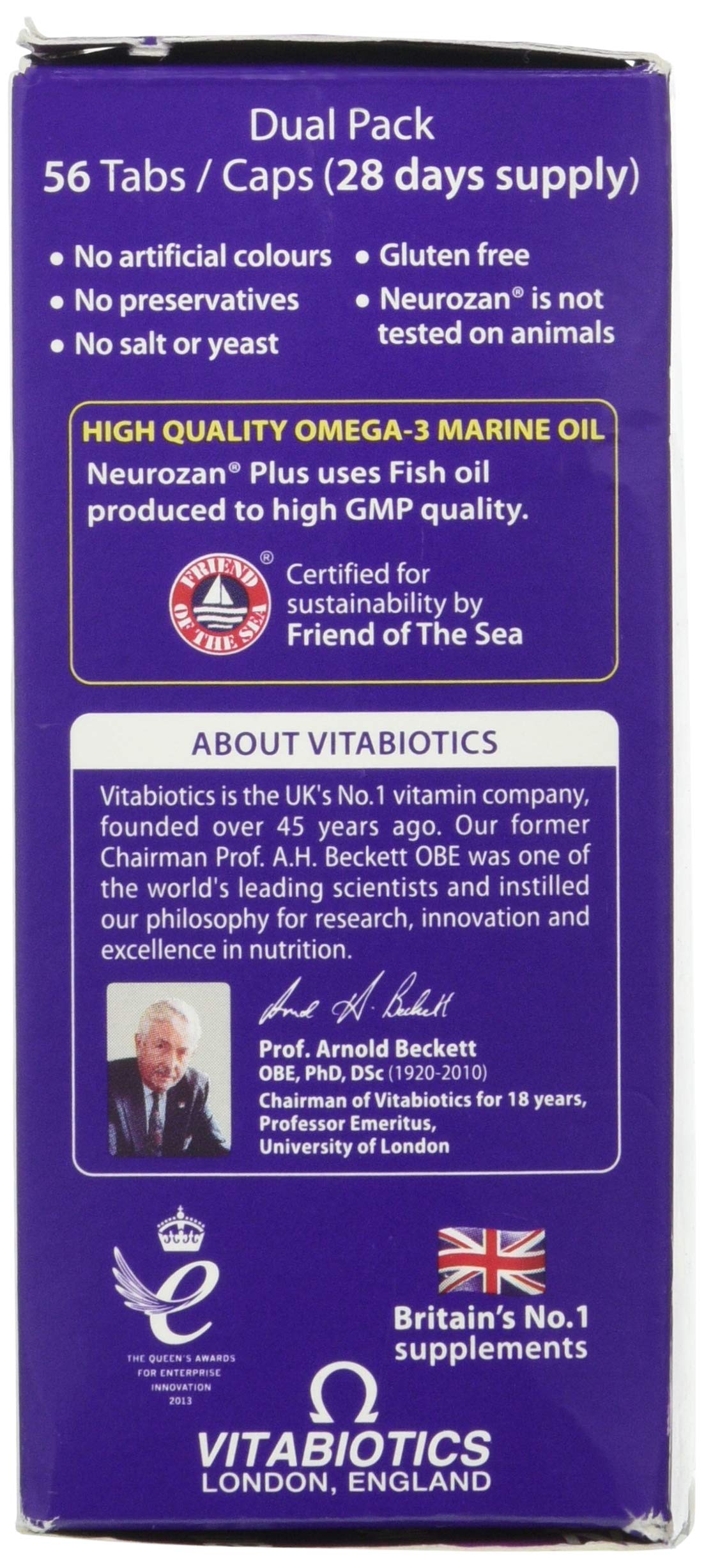 Vitabiotics Neurozan Plus ingredient panel highlighting phosphatidylserine and B vitamins for cognitive support.