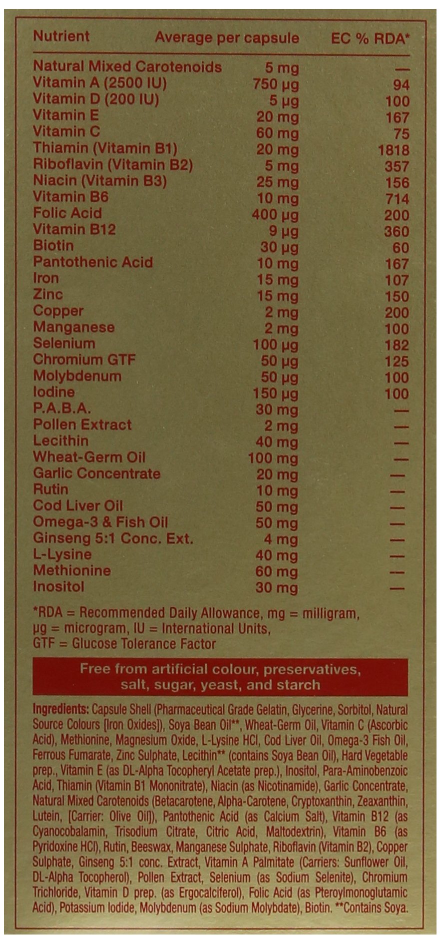Vitabiotics Omega-H3 label closeup highlighting multi-nutrient formula