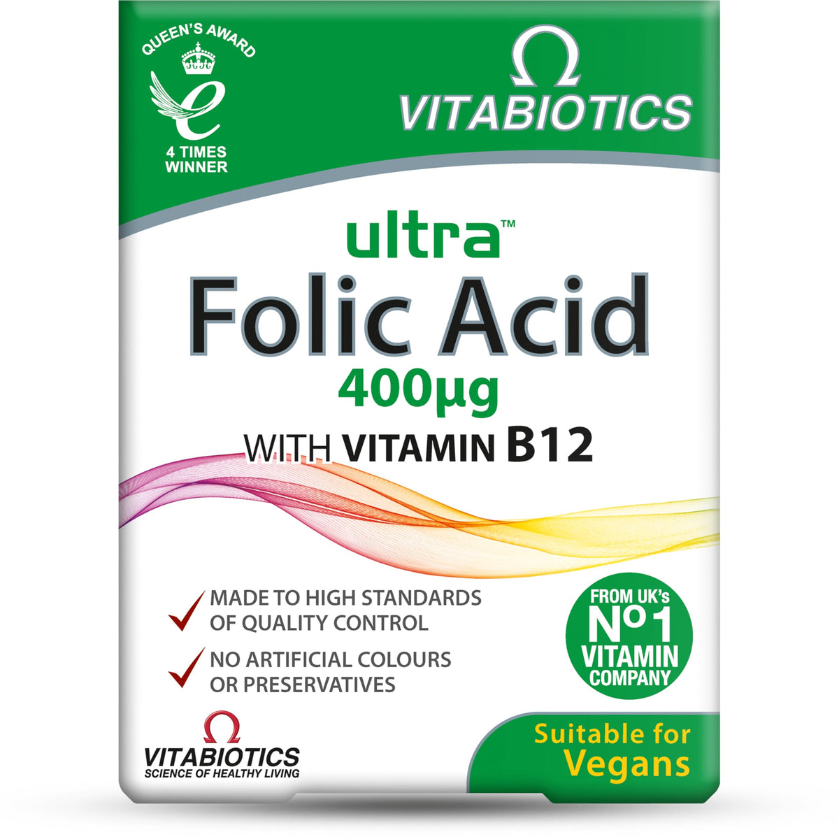 Vitabiotics Ultra Folic Acid 400ug bottle supports daily wellbeing and immune health