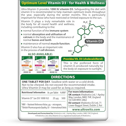 Close-up of Vitabiotics Ultra Vitamin D tablets, highlighting easy swallow size.