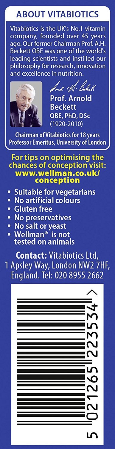 Wellman Conception packaging box illustrates a comprehensive nutrient blend for men.