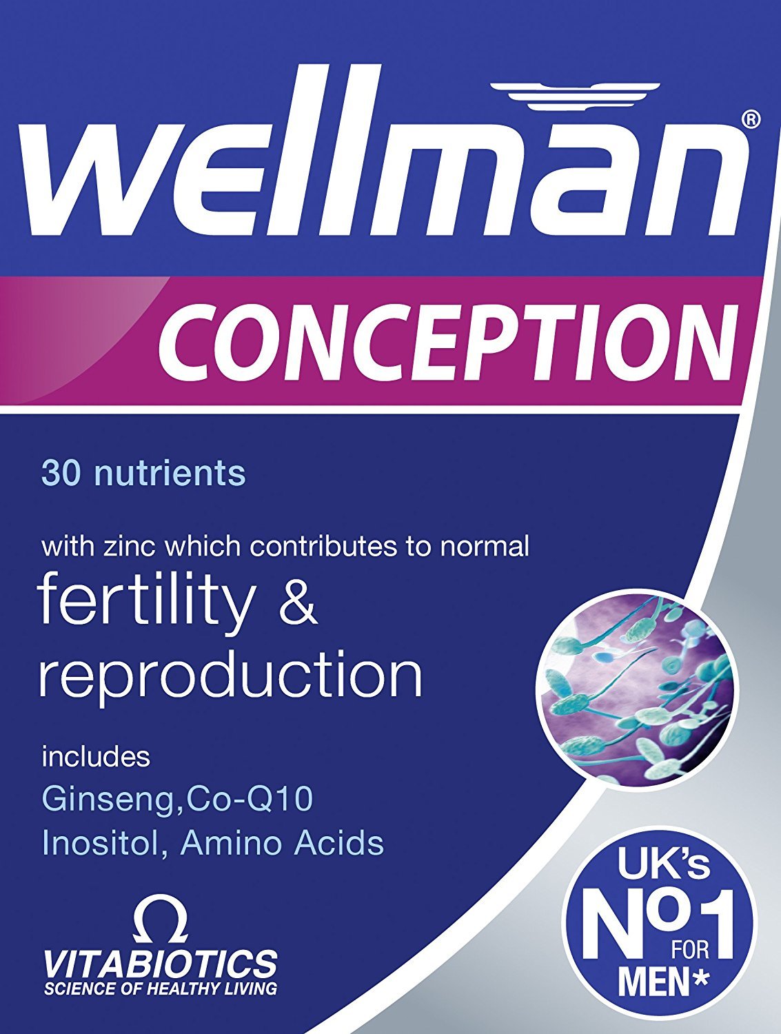 Vitabiotics Wellman Conception bottle front view supports daily reproductive health.
