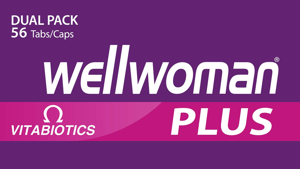 Wellwoman Plus box with capsules communicates a complete wellness routine.