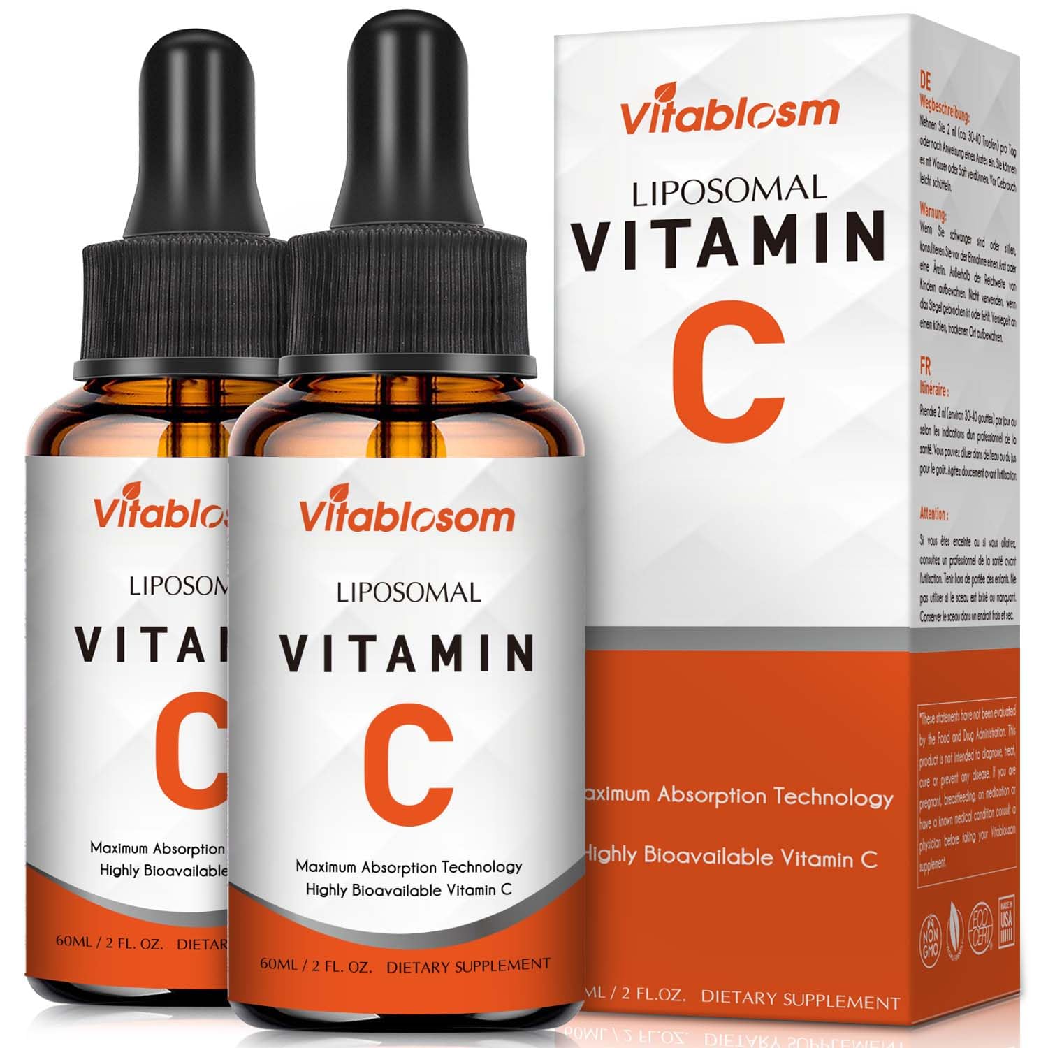 Vitablosom Liposomal Vitamin C bottle 60ml showing compact packaging for immune support