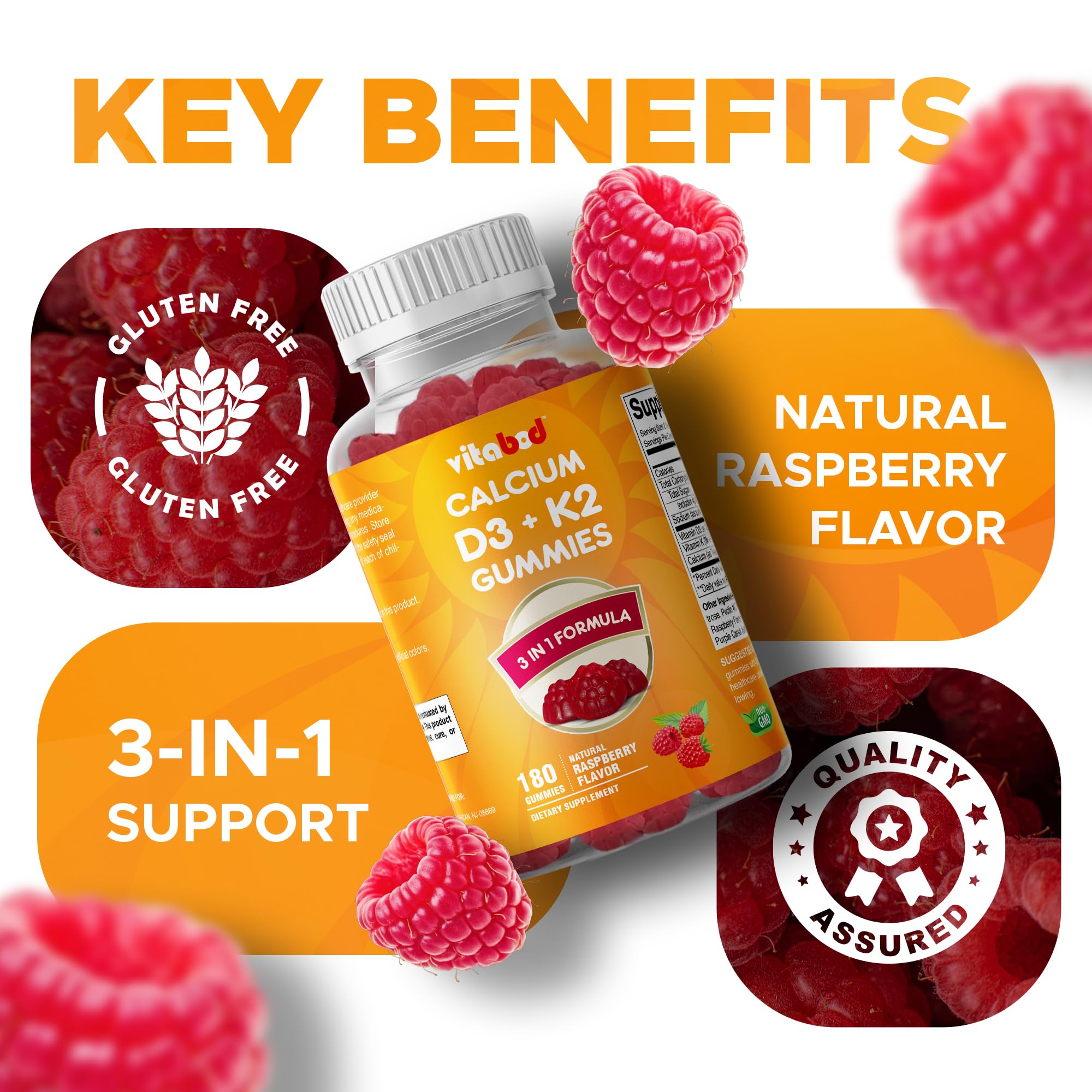 Vitabod D3 K2 gummies close-up shows soft chew texture