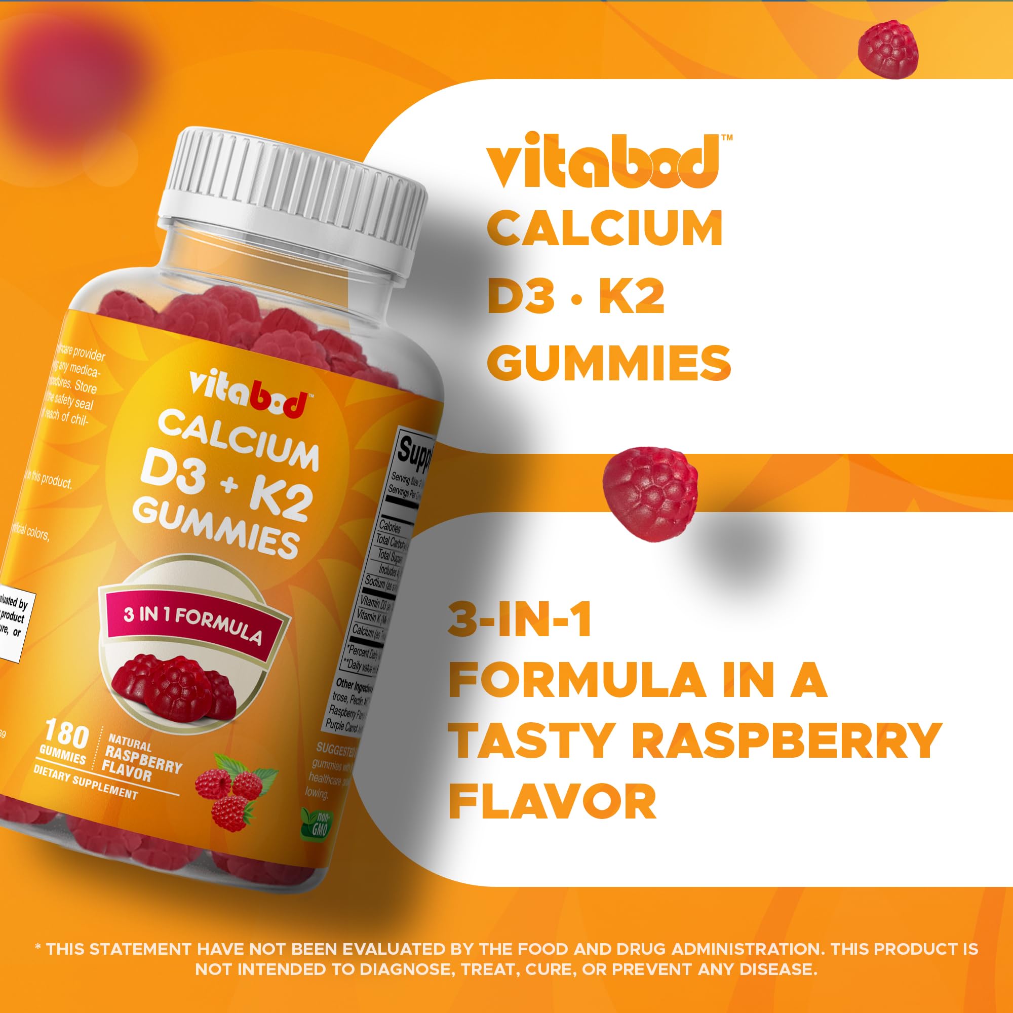 Vitabod D3 K2 gummies ingredients panel emphasizes allergen-free formula