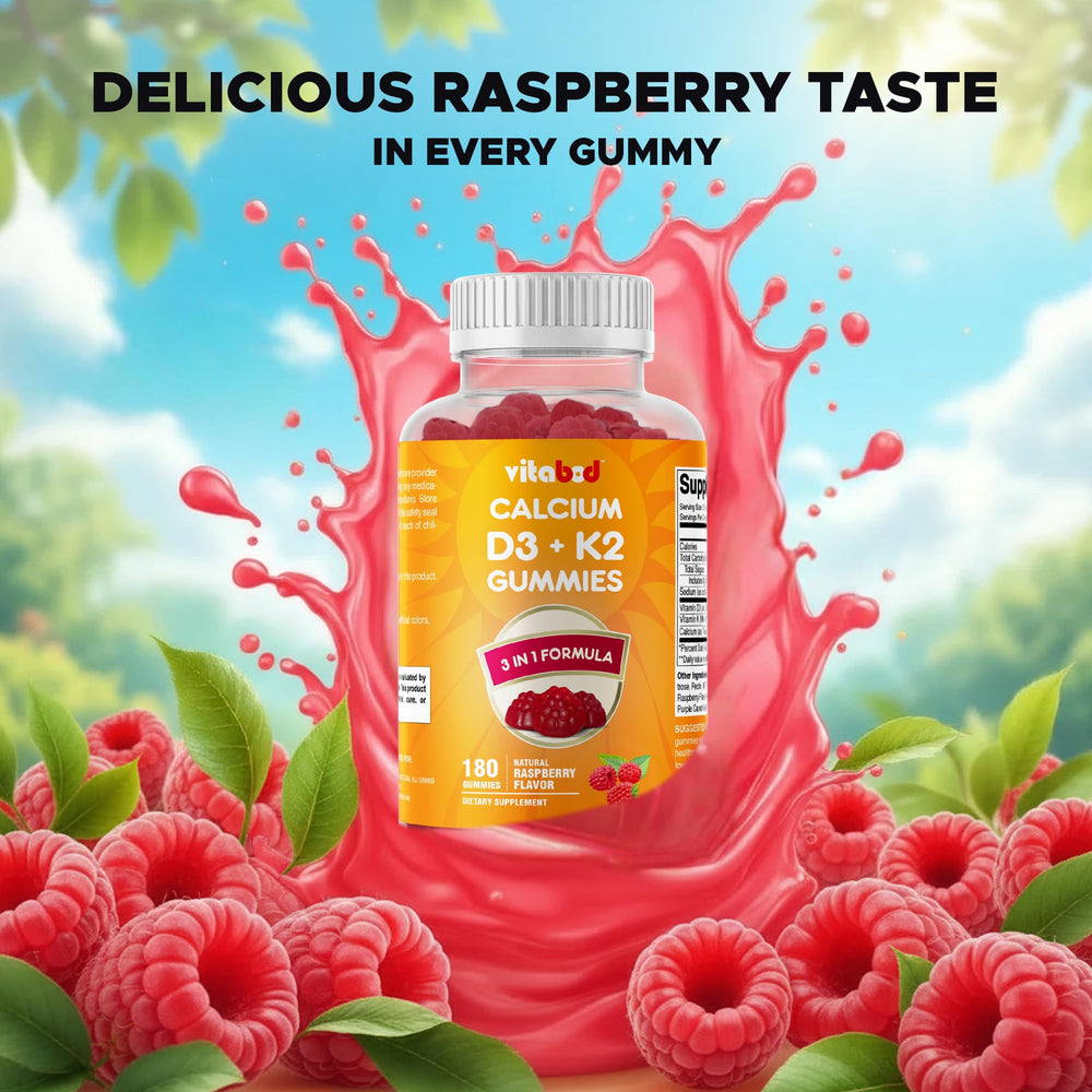 Vitabod D3 K2 gummies raspberry powder detail suggesting natural flavor