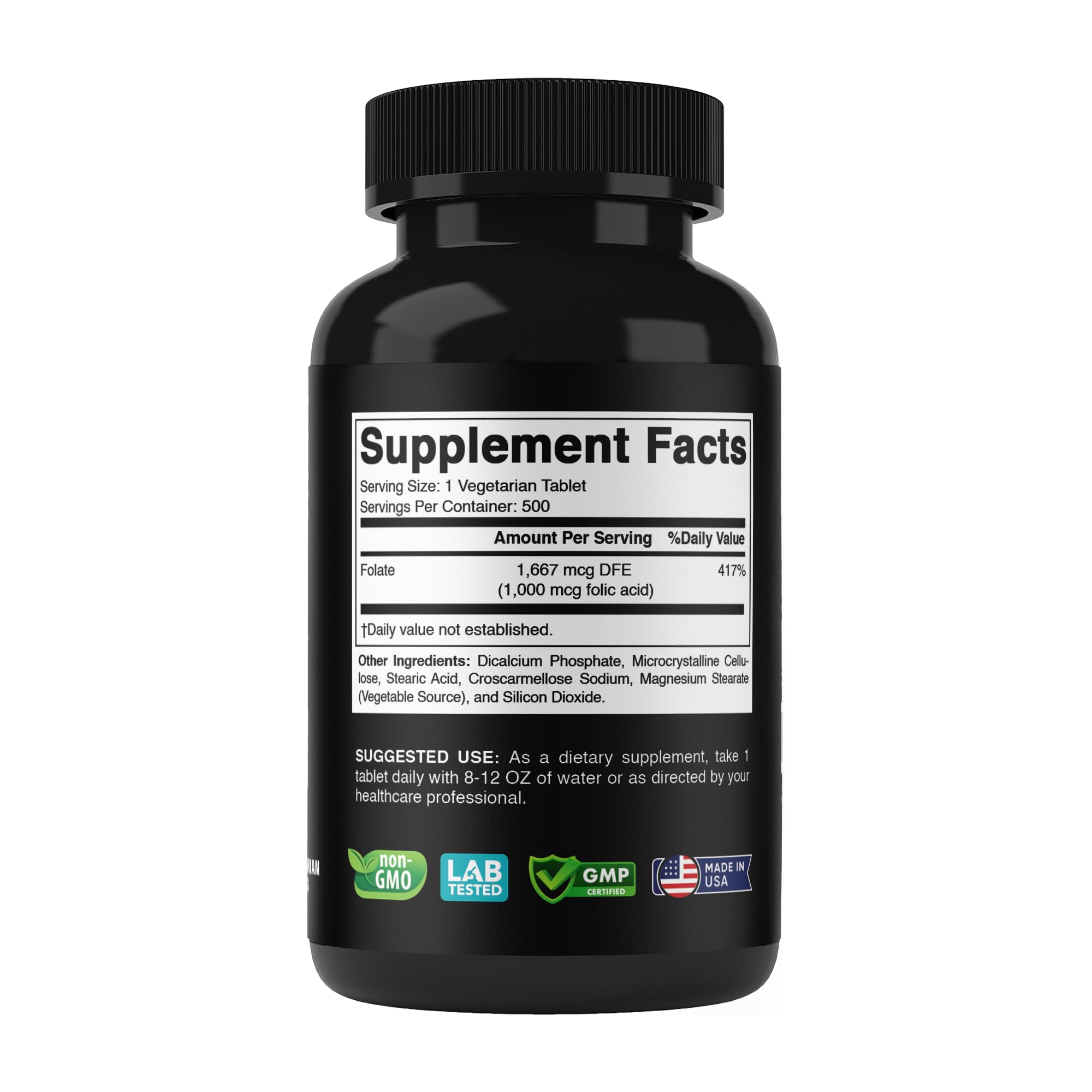 Vitabod Folic Acid ingredients list shows vegetarian tablets and sugar-free formula