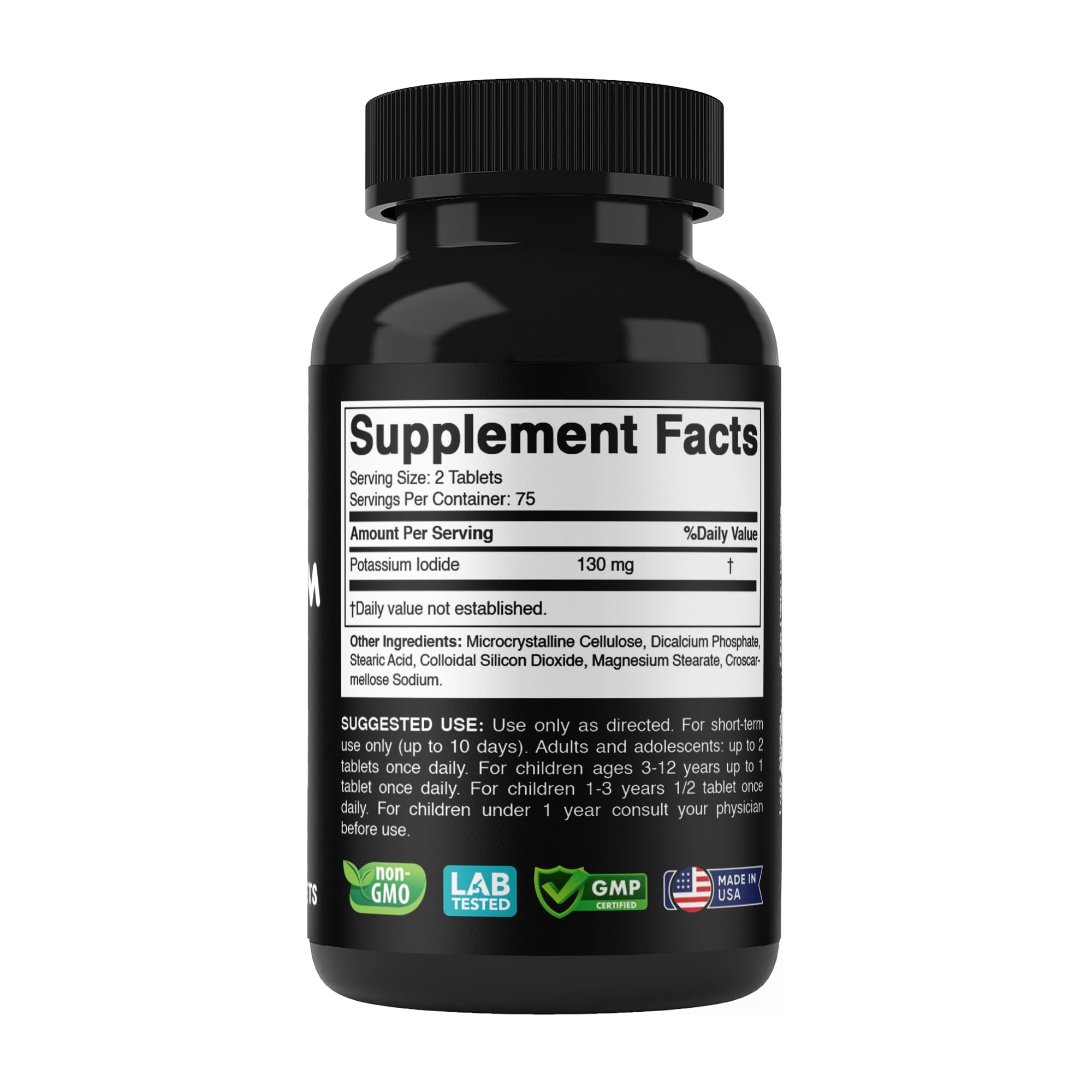 Vitabod Potassium Iodide bottle side — slim profile for easy storage and access