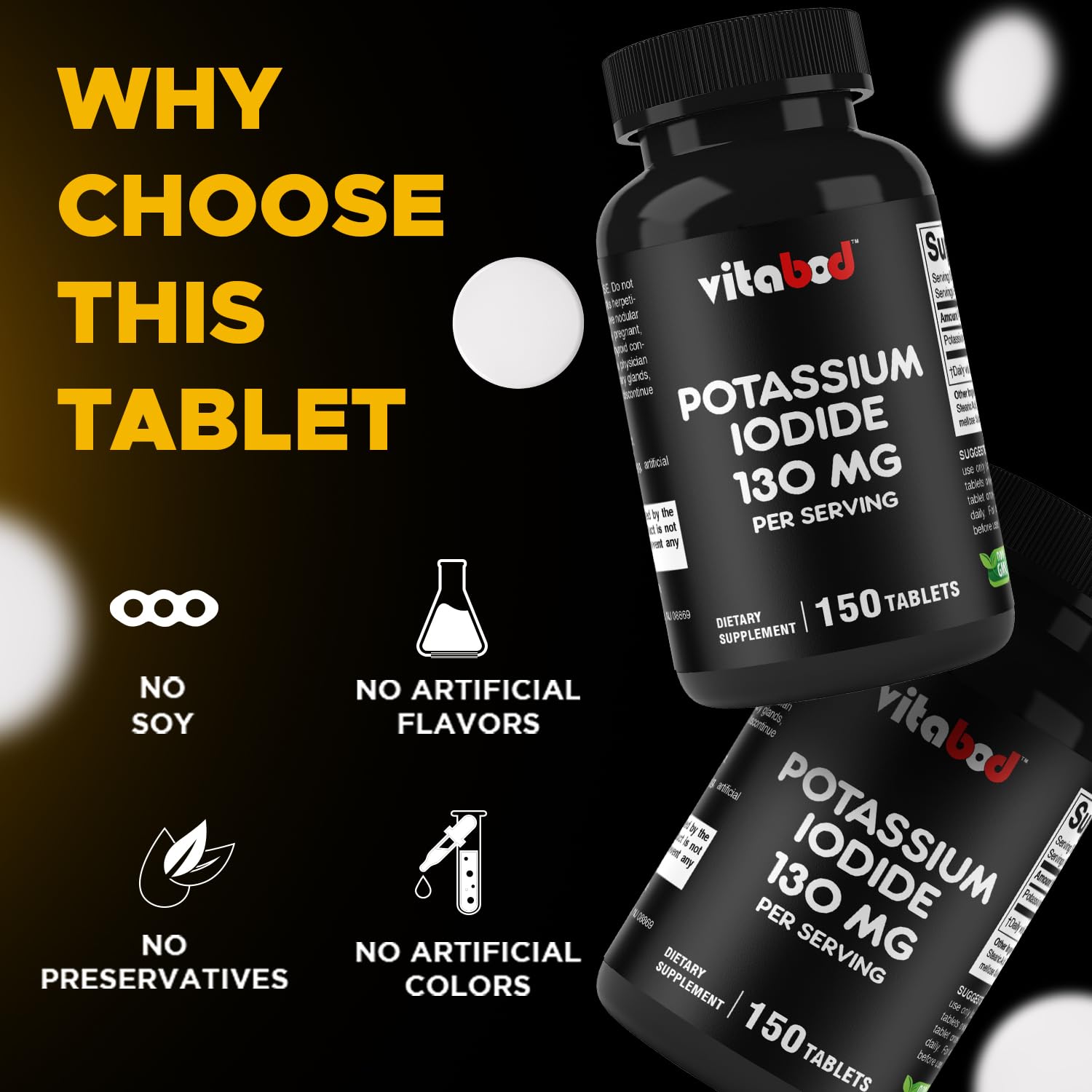 Vitabod USP-tested potassium iodide packaging demonstrates quality standards.