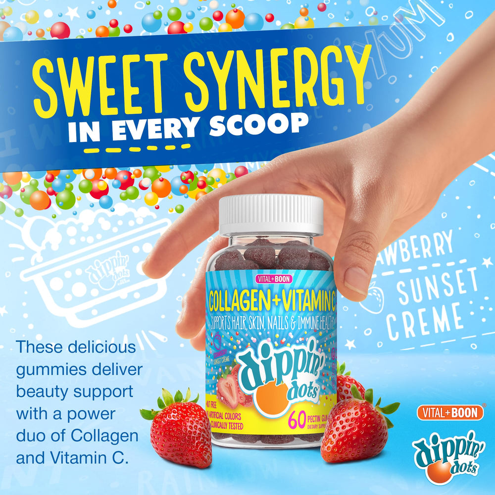 Vital+Boon Dippin' Dots directions showing two gummies per serving.