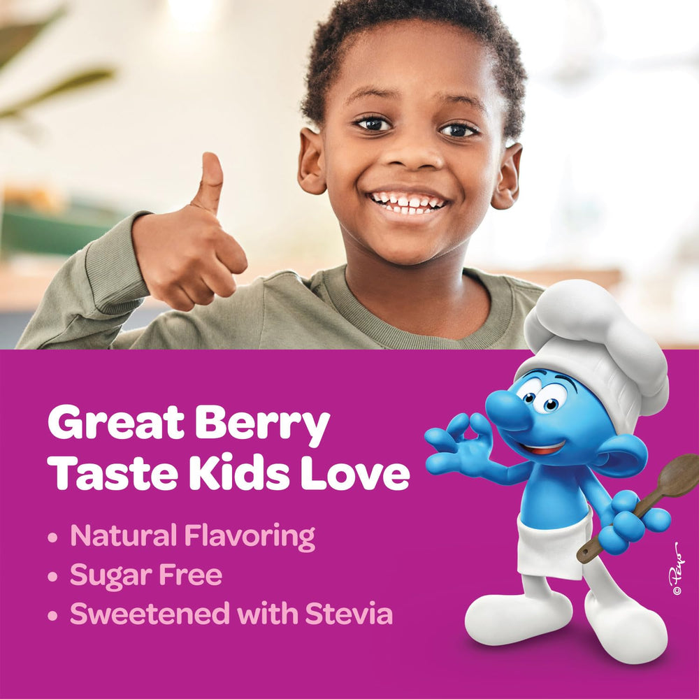 Smurfs Elderberry Drops designed for ages 1 and up with simple dosing.